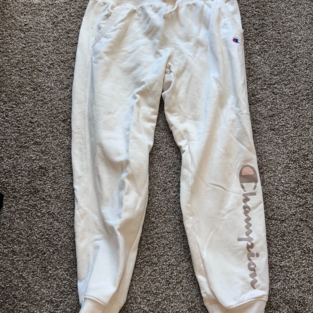 Champion White Track Pants with Elastic Cuffs